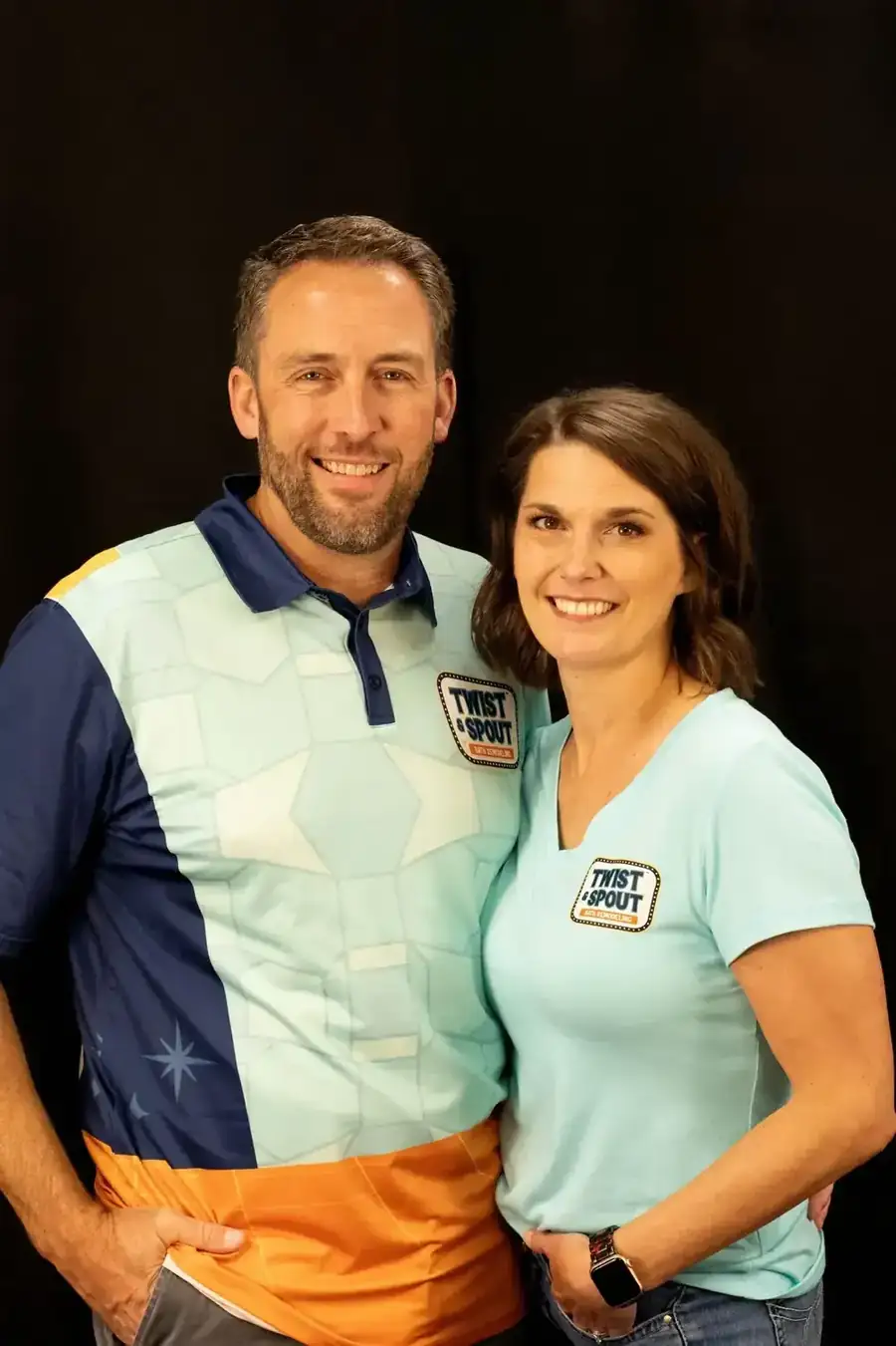 Eric and Charis Barker, the owners of Twist & Spout, in their company shirts